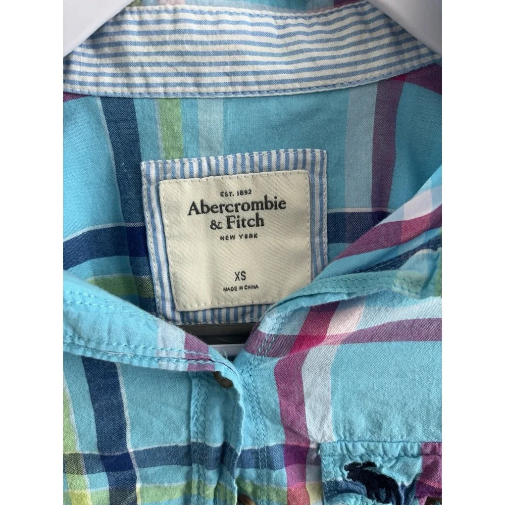 Abercrombie Kids‎ Girls Blue and Pink Button Down Shirt Size Xs 0398